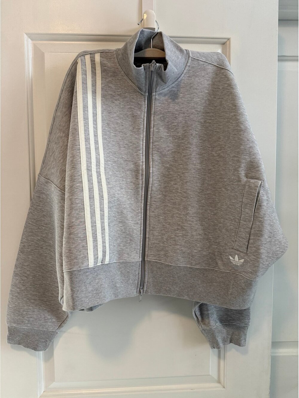 Adidas Women’s Off Placed 3-Stripes Grey Zip Up Track Top Jacket Size XL